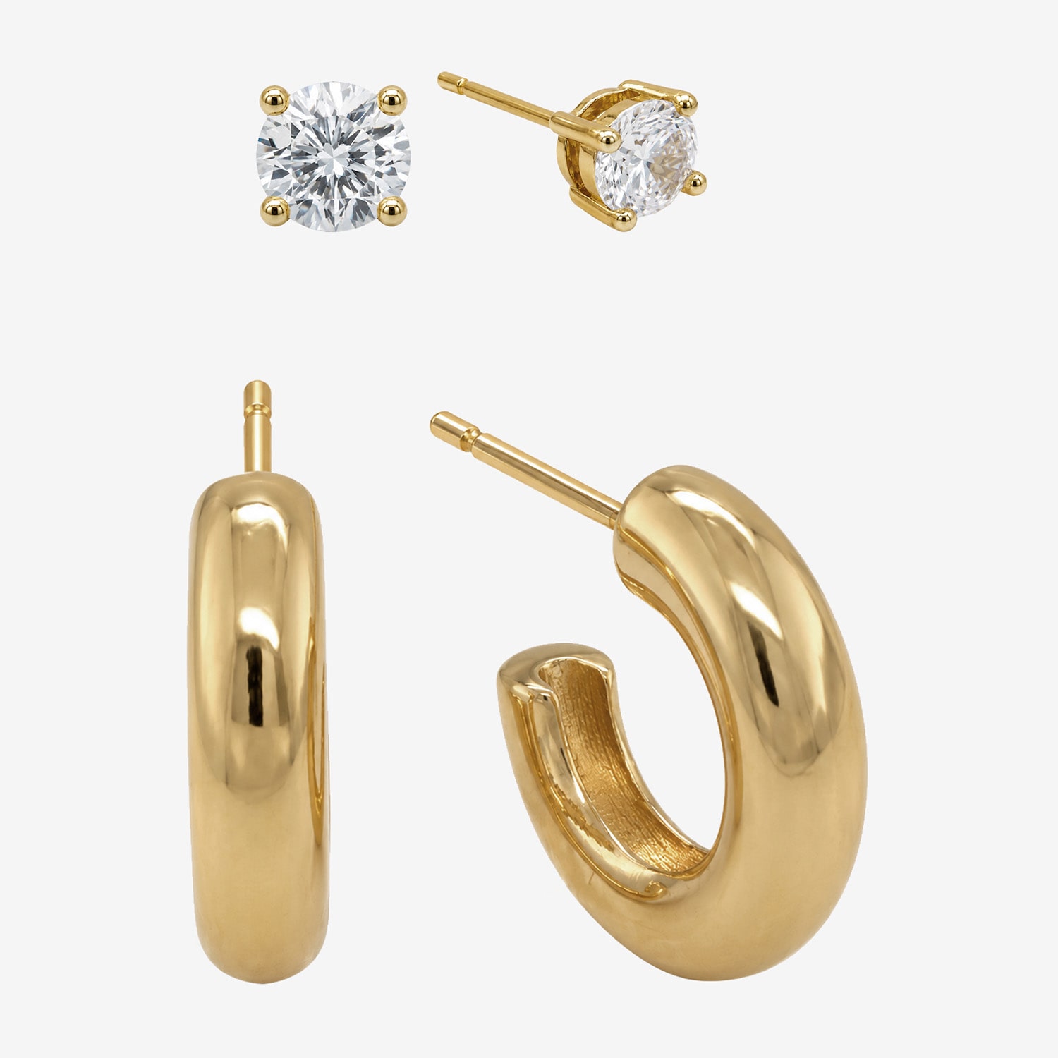 Sparkle Allure Sparkle Allure Womens Simulated Cubic Zirconia 14K Gold Over Brass Round 2 Pair Earring Set