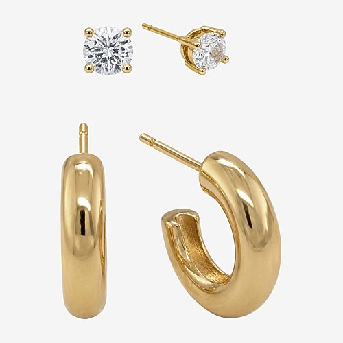 Sparkle Allure Sparkle Allure Womens Simulated Cubic Zirconia 14K Gold Over Brass Round 2 Pair Earring Set, One Size, Yellow