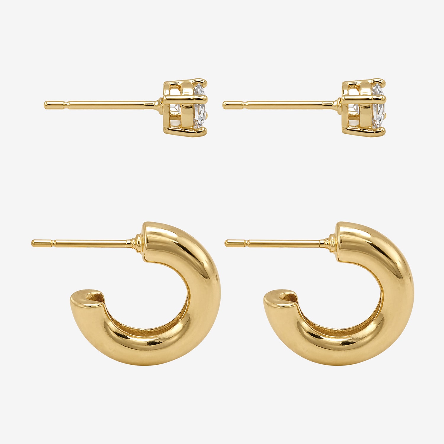 Sparkle Allure Sparkle Allure Womens Simulated Cubic Zirconia 14K Gold Over Brass Round 2 Pair Earring Set
