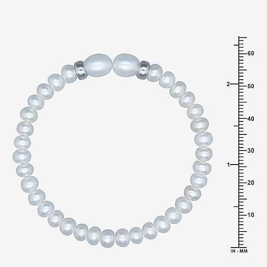 Womens White Cultured Freshwater Pearl Sterling Silver Bangle Bracelet