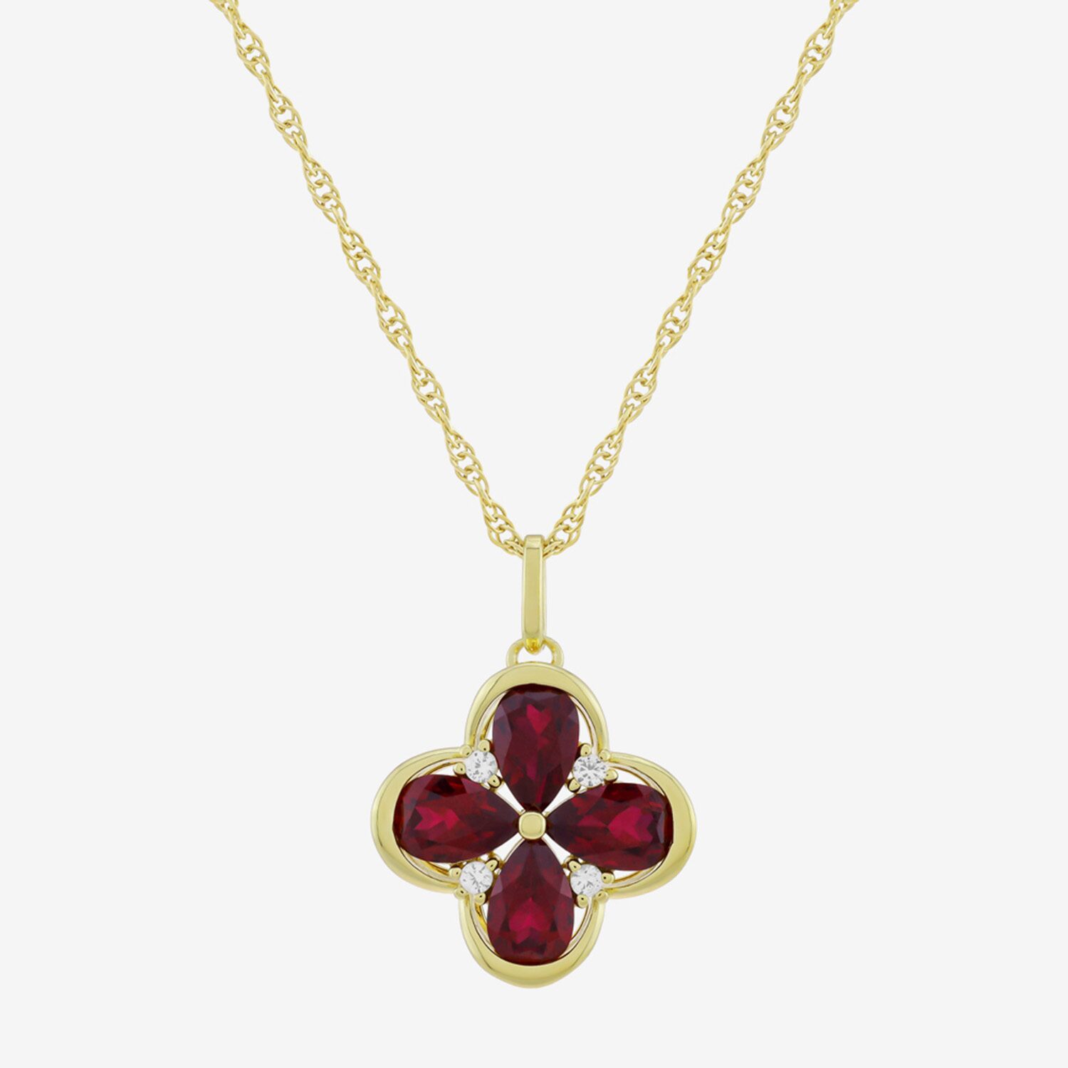 Womens Lab Created Red Ruby 14K Gold Over Silver Flower 18 Inch Pendant Necklace