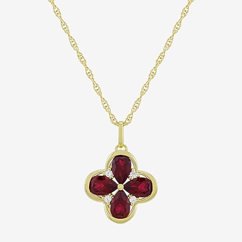 Womens Lab Created Red Ruby 14K Gold Over Silver Flower 18 Inch Pendant Necklace, One Size, Red