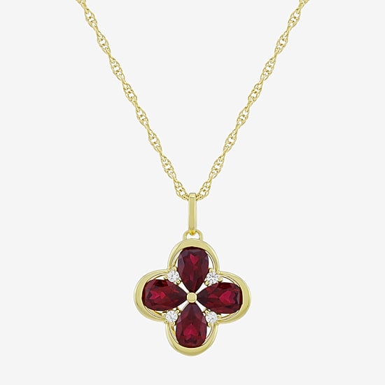 Womens Lab Created Red Ruby 14K Gold Over Silver Flower 18 Inch Pendant Necklace