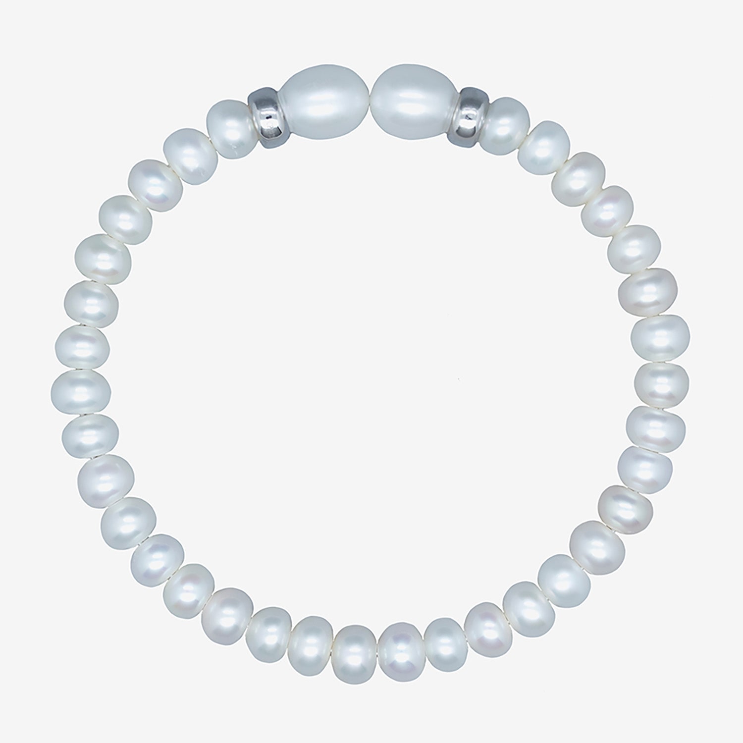 Womens White Cultured Freshwater Pearl Sterling Silver Bangle Bracelet