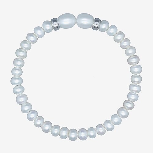 Womens White Cultured Freshwater Pearl Sterling Silver Bangle Bracelet, One Size, White