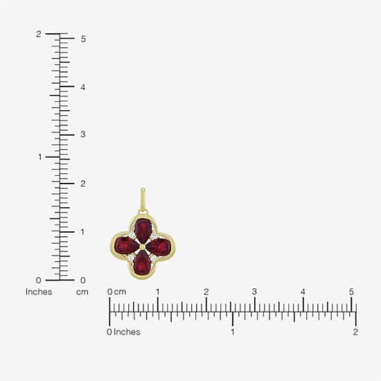 Womens Lab Created Red Ruby 14K Gold Over Silver Flower 18 Inch Pendant Necklace