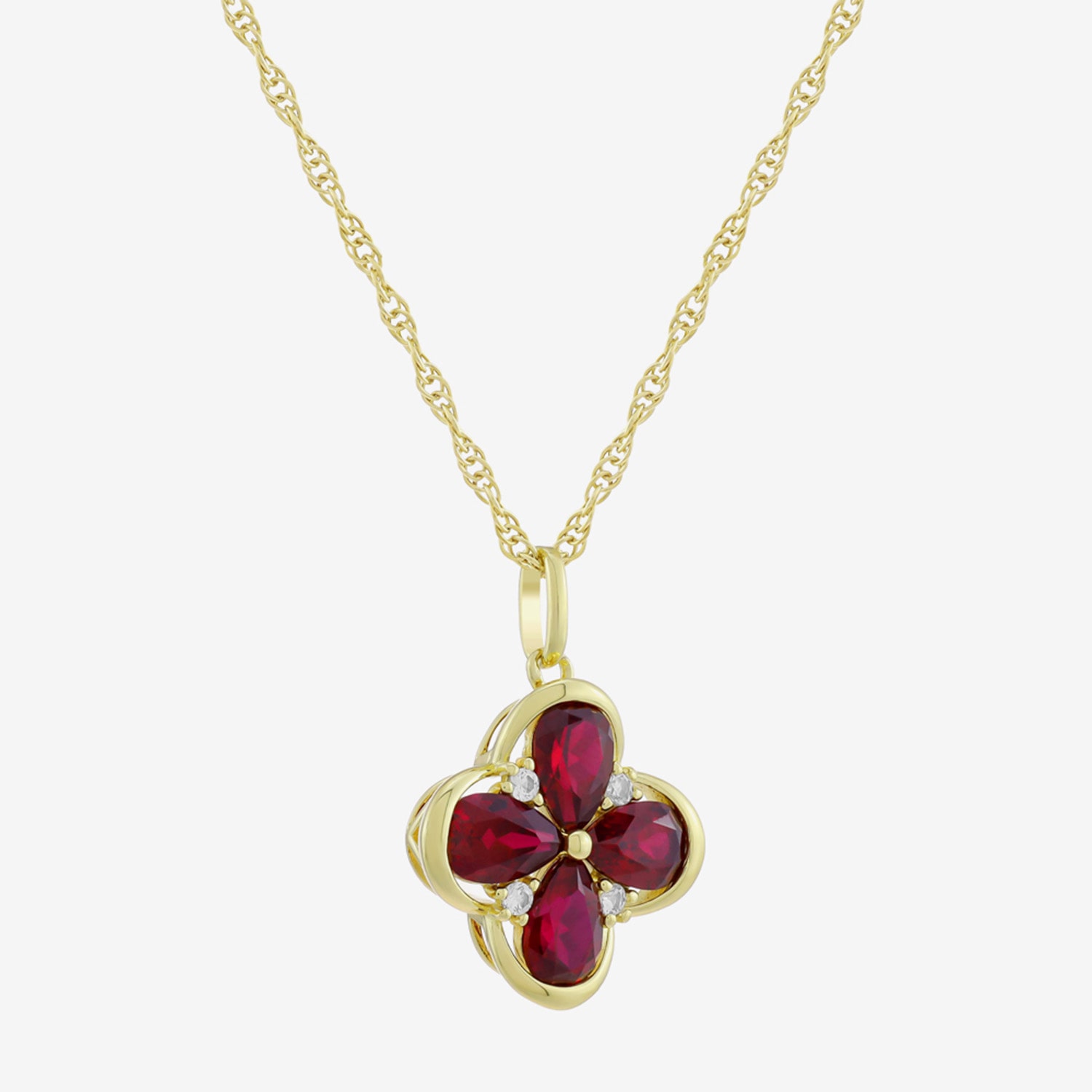 Womens Lab Created Red Ruby 14K Gold Over Silver Flower 18 Inch Pendant Necklace