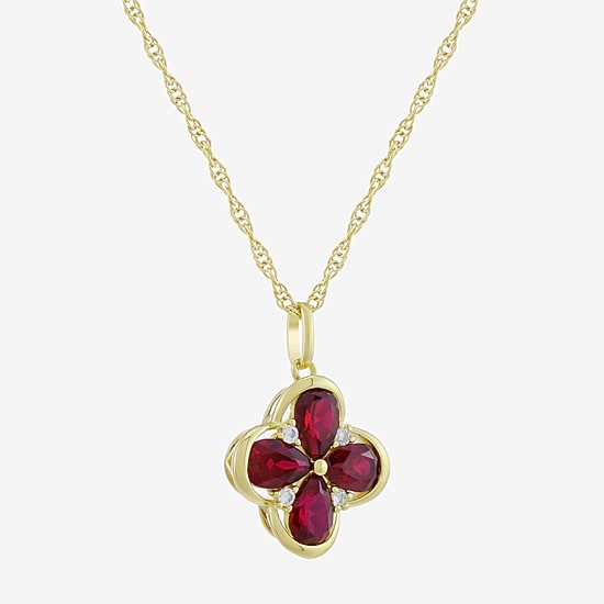 Womens Lab Created Red Ruby 14K Gold Over Silver Flower 18 Inch Pendant Necklace