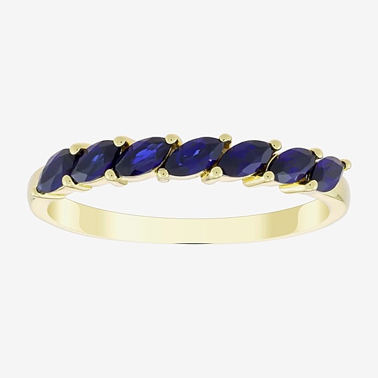 Womens Lab Created Blue Sapphire 14K Gold Over Silver Pear Band