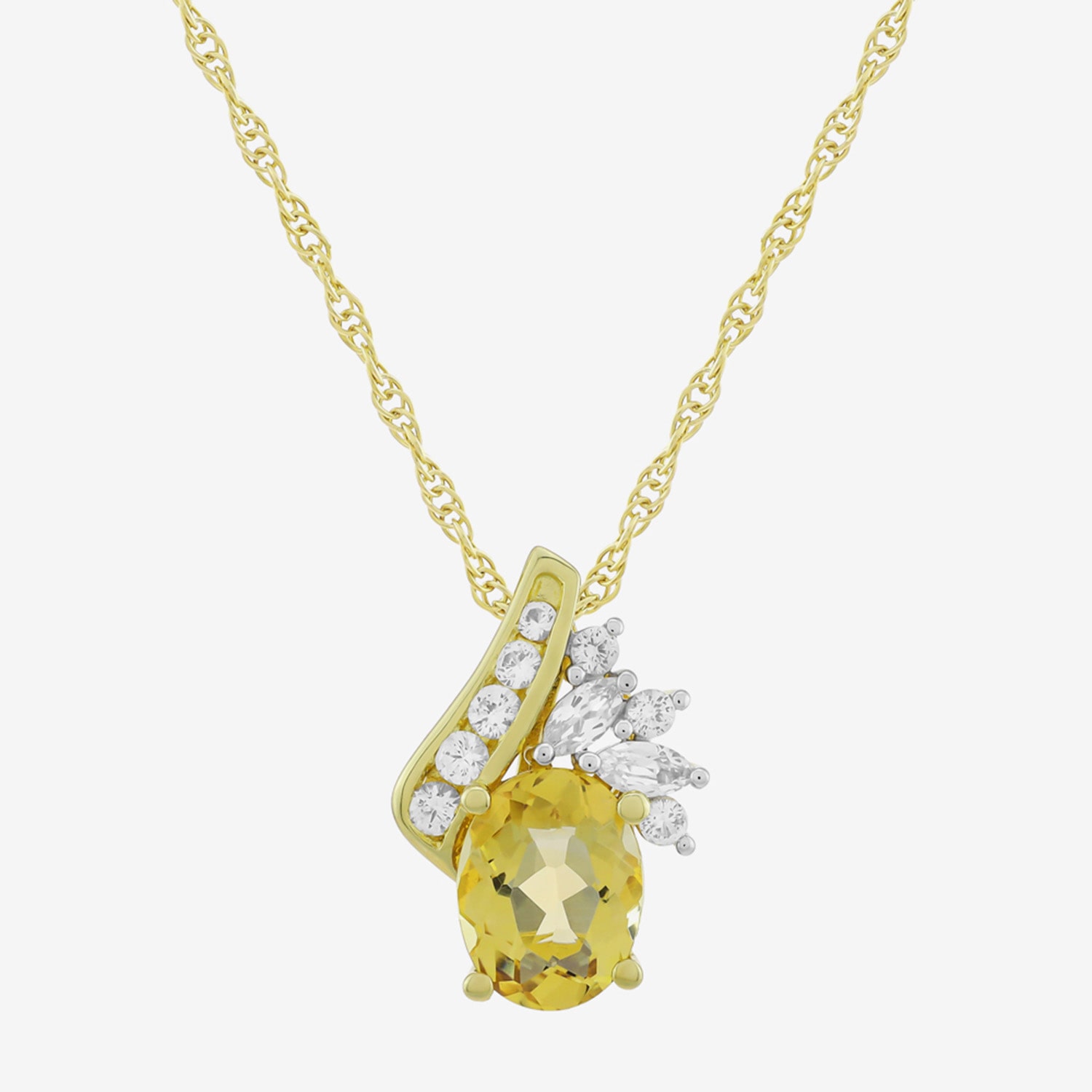 Womens Genuine Yellow Citrine 14K Gold Over Silver Oval 18 Inch Pendant Necklace