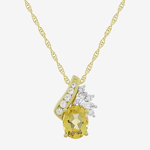 Womens Genuine Yellow Citrine 14K Gold Over Silver Oval 18 Inch Pendant Necklace, One Size, Yellow