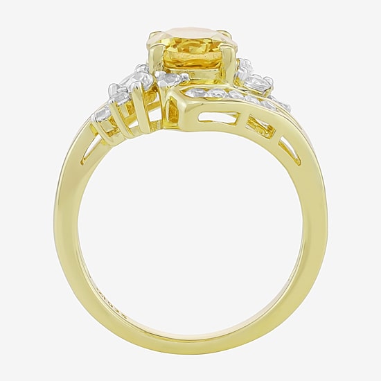 Womens Genuine Gemstone 14K Gold Over Silver Oval Side Stone Bypass  Cocktail Ring