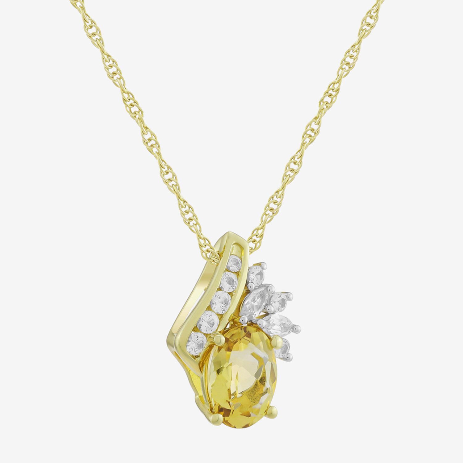 Womens Genuine Yellow Citrine 14K Gold Over Silver Oval 18 Inch Pendant Necklace