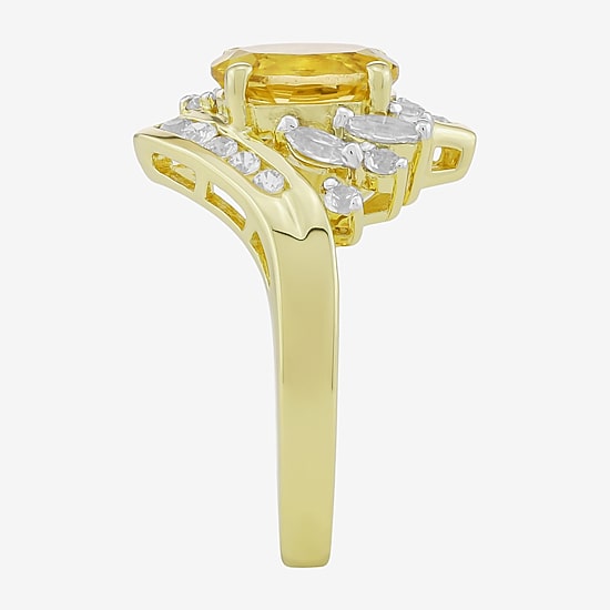 Womens Genuine Gemstone 14K Gold Over Silver Oval Side Stone Bypass  Cocktail Ring