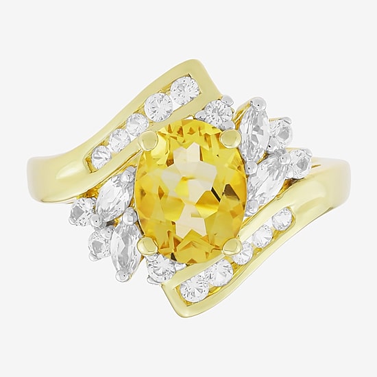 Womens Genuine Gemstone 14K Gold Over Silver Oval Side Stone Bypass  Cocktail Ring