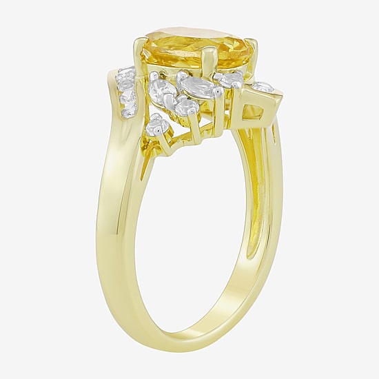 Womens Genuine Gemstone 14K Gold Over Silver Oval Side Stone Bypass  Cocktail Ring