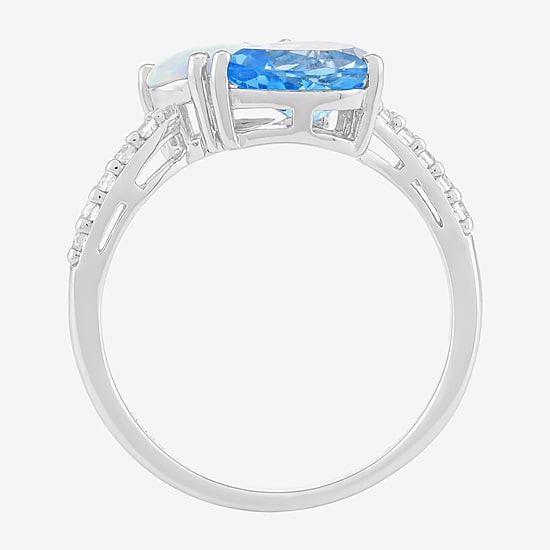 Womens Genuine Blue Topaz Sterling Silver Pear Side Stone Bypass  Cocktail Ring