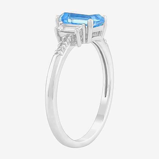 Womens Genuine Blue Topaz Sterling Silver Side Stone Cocktail Ring