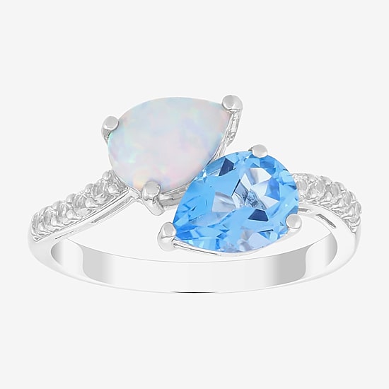 Womens Genuine Blue Topaz Sterling Silver Pear Side Stone Bypass  Cocktail Ring
