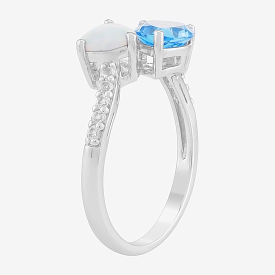 Womens Genuine Blue Topaz Sterling Silver Pear Side Stone Bypass  Cocktail Ring