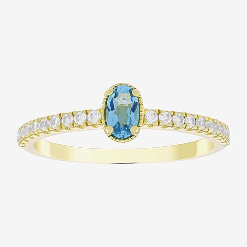 Womens Lab Created or Genuine Gemstone 14K Gold Over Silver Oval Side Stone Stack Band, 9, Blue