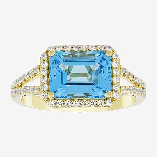 Womens Genuine Blue Topaz 14K Gold Over Silver Halo Side Stone Cocktail Ring, 9, Blue