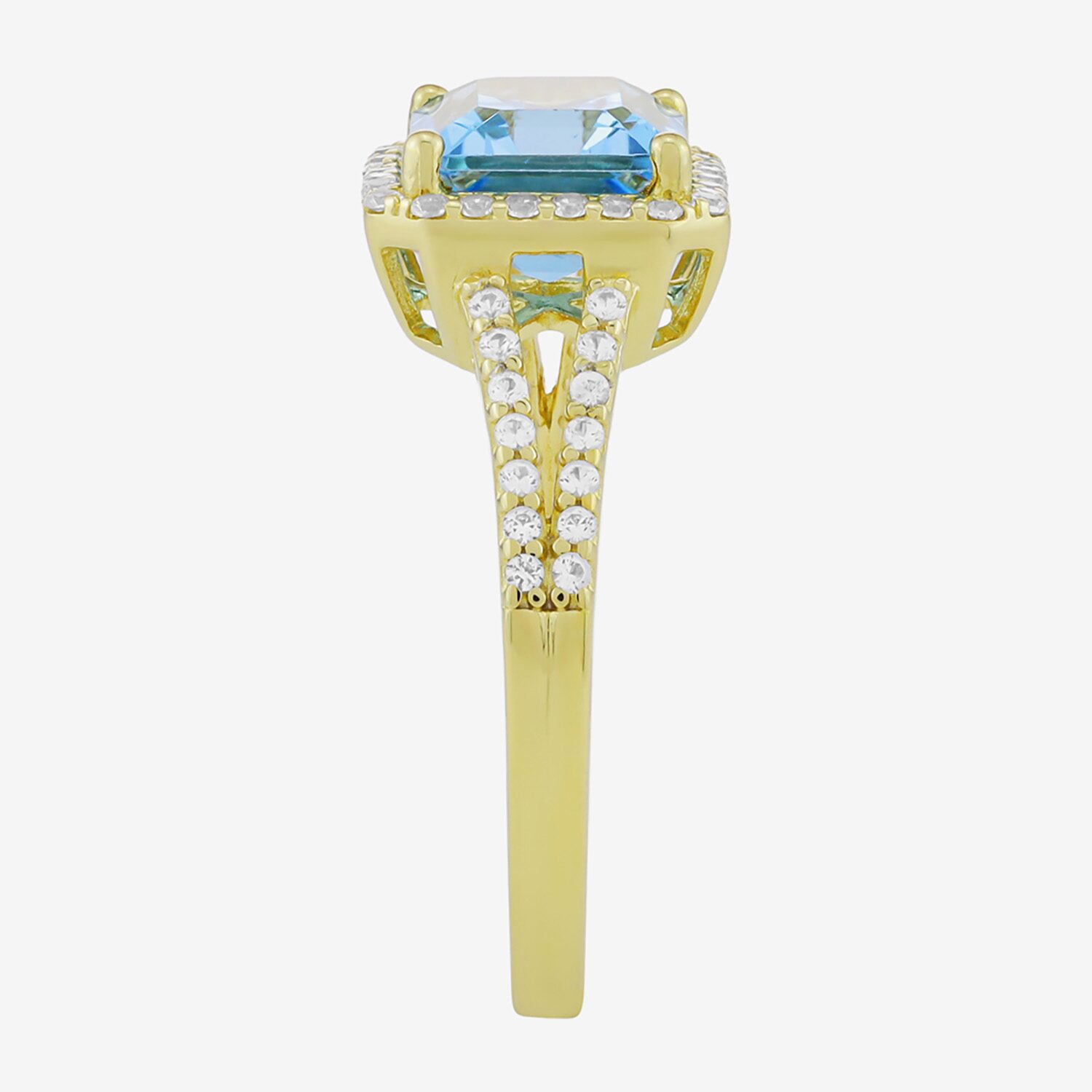 Womens Genuine Blue Topaz 14K Gold Over Silver Halo Side Stone Cocktail Ring