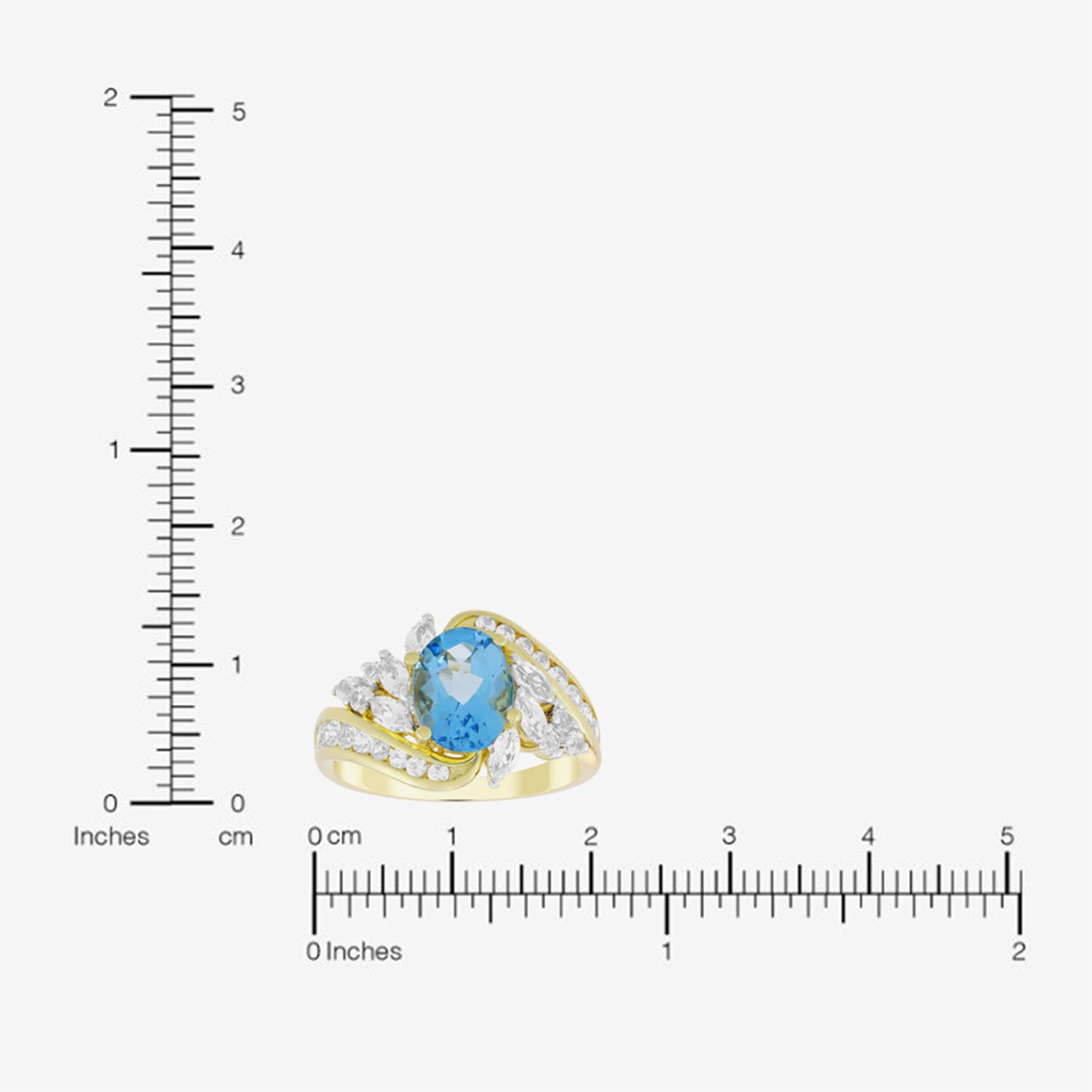 Womens Genuine Blue Topaz 14K Gold Over Silver Oval Side Stone Bypass  Cocktail Ring