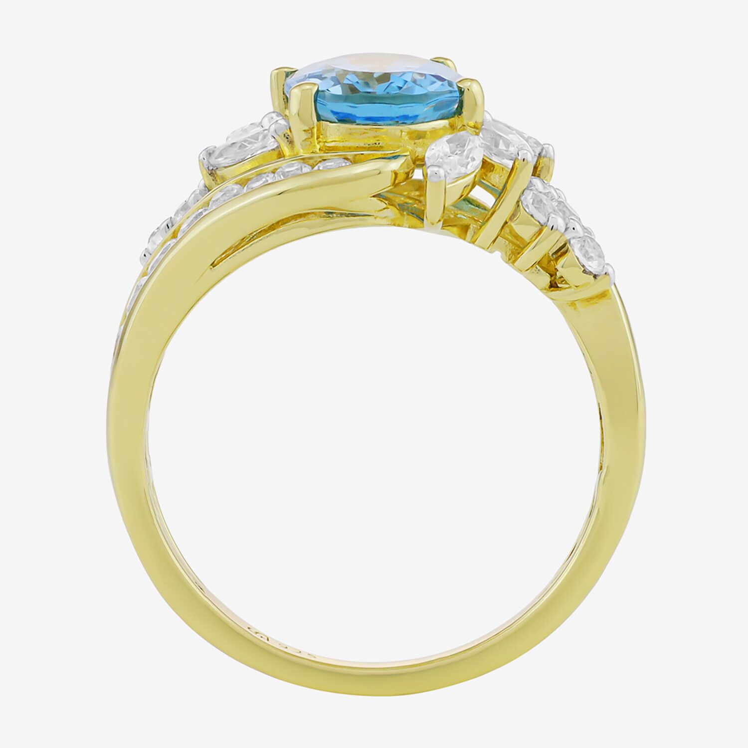 Womens Genuine Blue Topaz 14K Gold Over Silver Oval Side Stone Bypass  Cocktail Ring