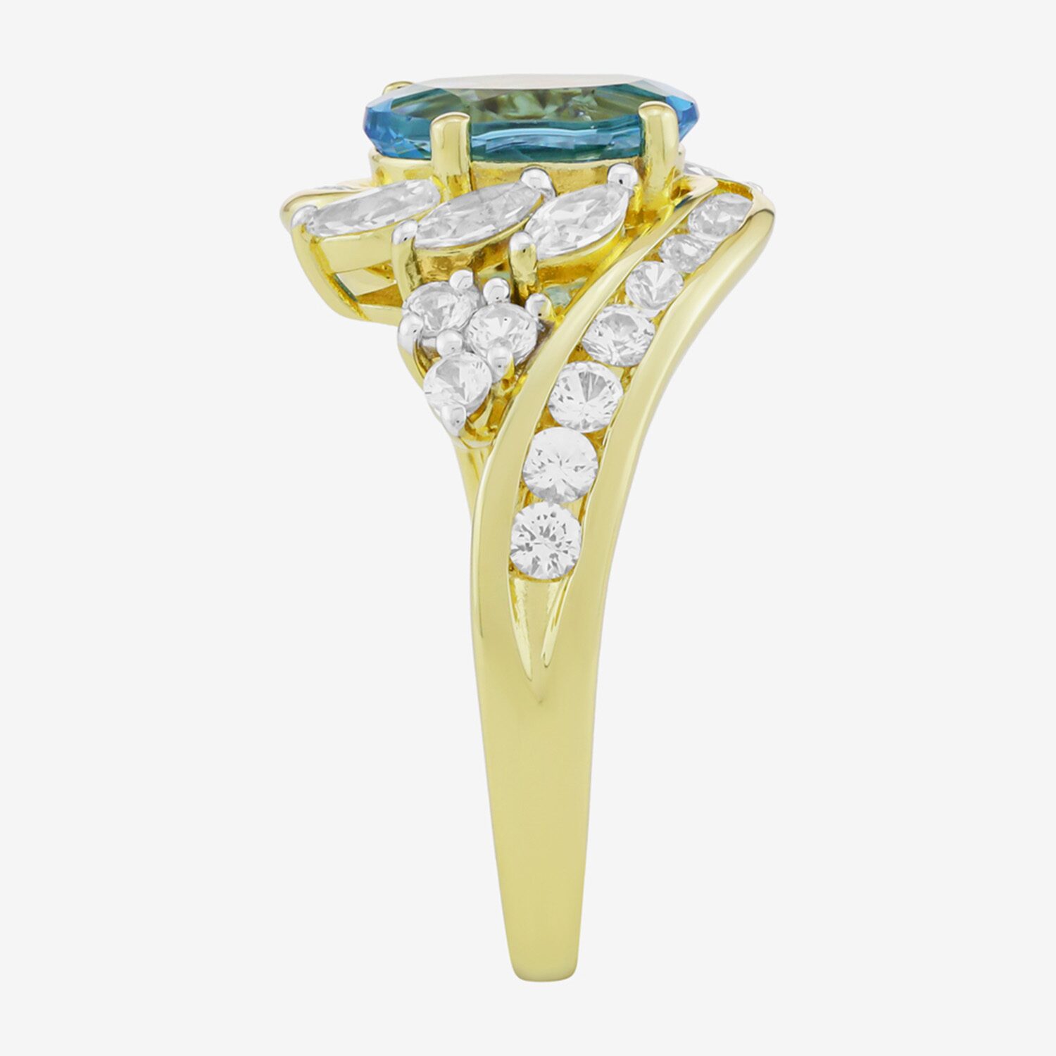 Womens Genuine Blue Topaz 14K Gold Over Silver Oval Side Stone Bypass  Cocktail Ring