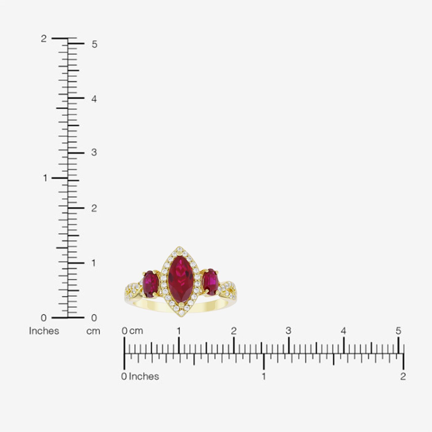 Womens Lab Created Red Ruby 14K Gold Over Silver Marquise Halo Side Stone Cocktail Ring