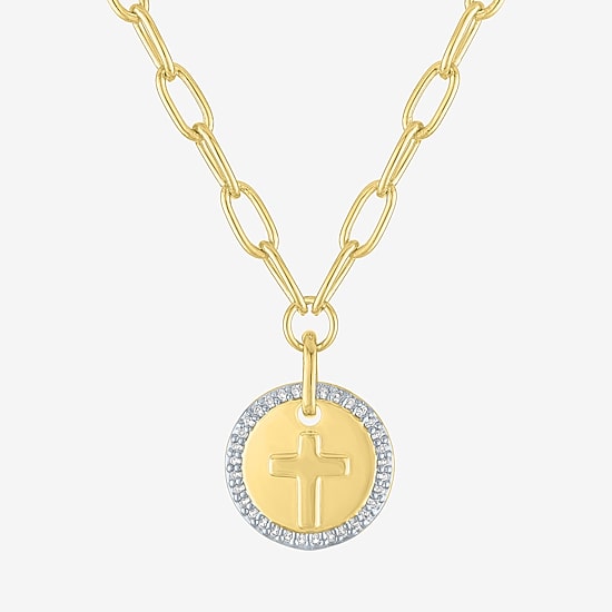 Yes, Please! Womens Lab Created White Sapphire 14K Gold Over Brass Cross 18 Inch Pendant Necklace