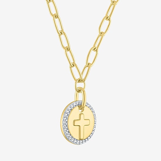 Yes, Please! Womens Lab Created White Sapphire 14K Gold Over Brass Cross 18 Inch Pendant Necklace