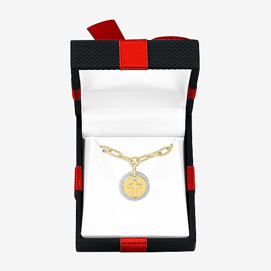 Yes, Please! Womens Lab Created White Sapphire 14K Gold Over Brass Cross 18 Inch Pendant Necklace