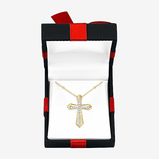 Yes, Please! Womens Lab Created White Sapphire 14K Gold Over Brass Cross 16 Inch Pendant Necklace