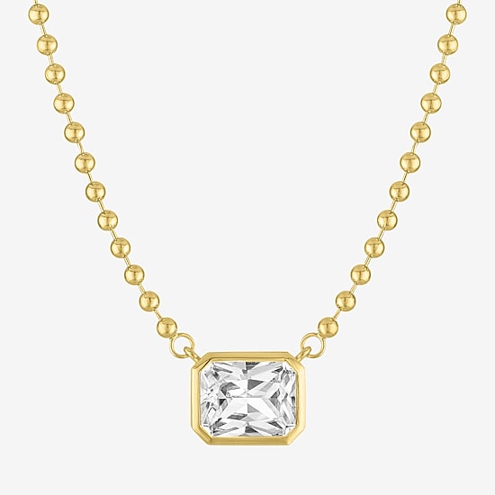 Yes, Please! Womens Lab Created White Sapphire 14K Gold Over Brass 16 Inch Pendant Necklace