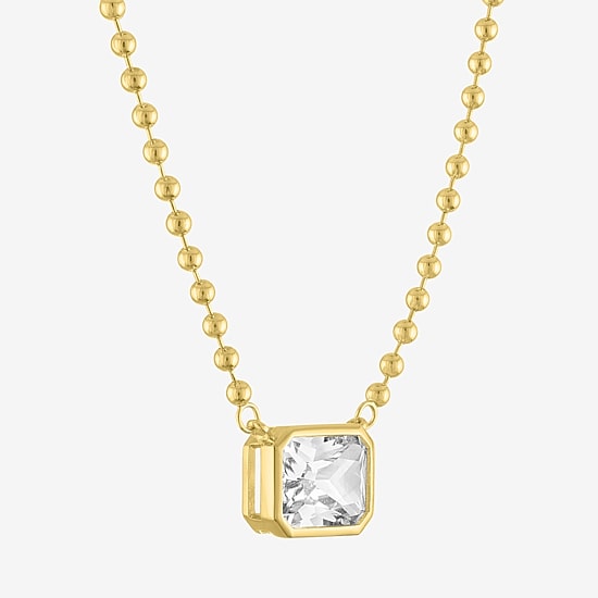 Yes, Please! Womens Lab Created White Sapphire 14K Gold Over Brass 16 Inch Pendant Necklace