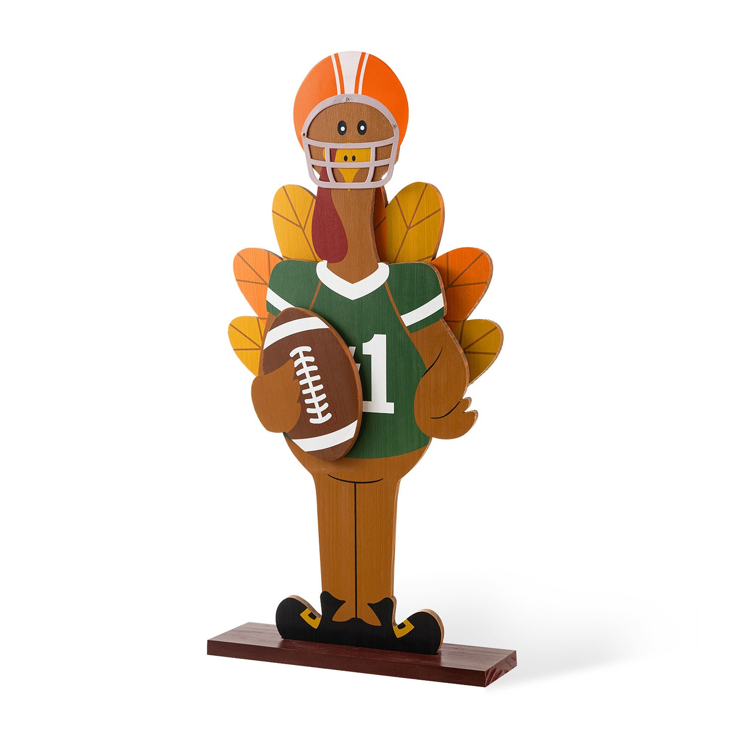 Glitzhome 30" Wooden Football Turkey Thanksgiving Porch Sign