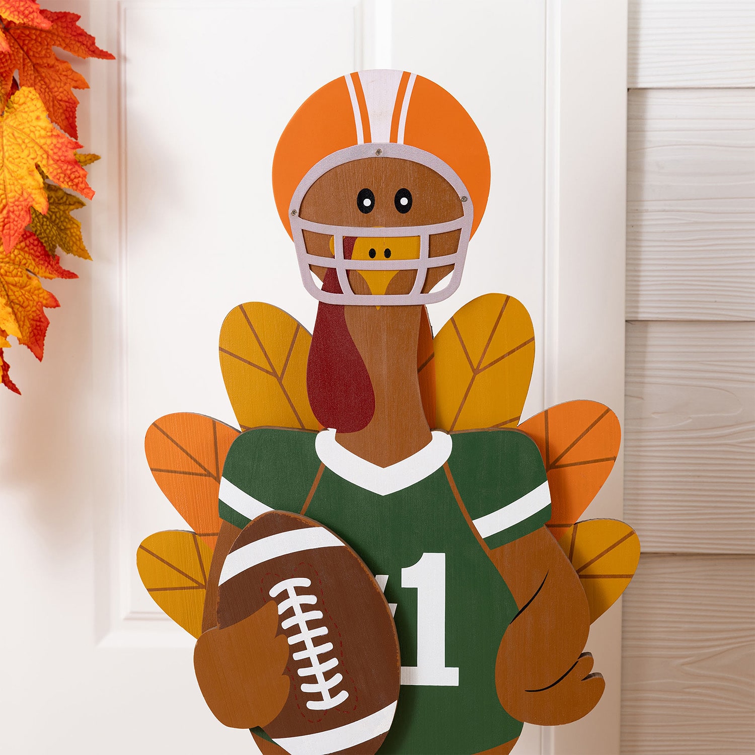 Glitzhome 30" Wooden Football Turkey Thanksgiving Porch Sign
