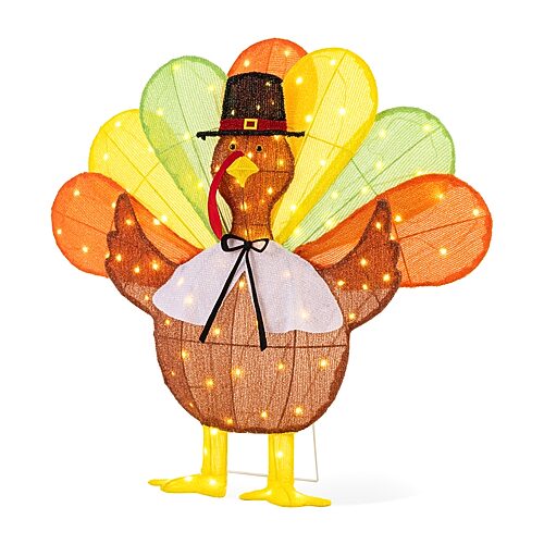 Glitzhome 36" Lighted Fabric Turkey Outdoor Play Set In Orange