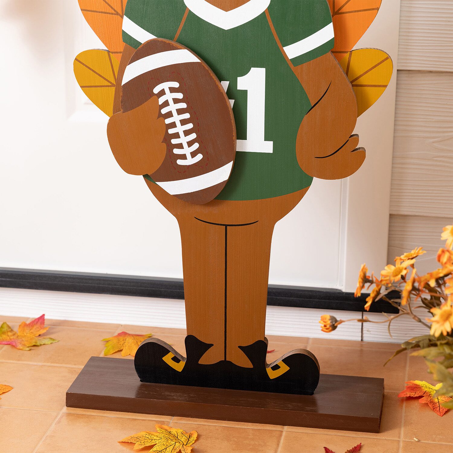 Glitzhome 30" Wooden Football Turkey Thanksgiving Porch Sign