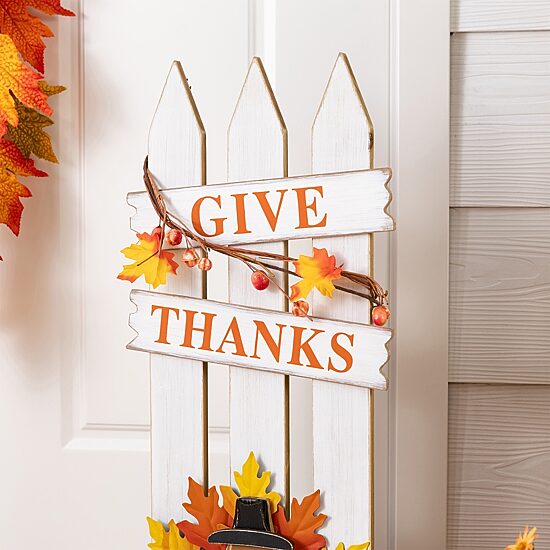 Glitzhome 28" Wooden Fence Turkey Thanksgiving Porch Sign