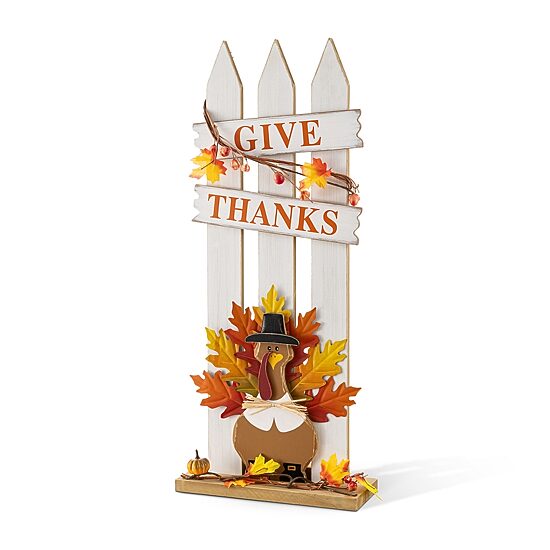 Glitzhome 28" Wooden Fence Turkey Thanksgiving Porch Sign