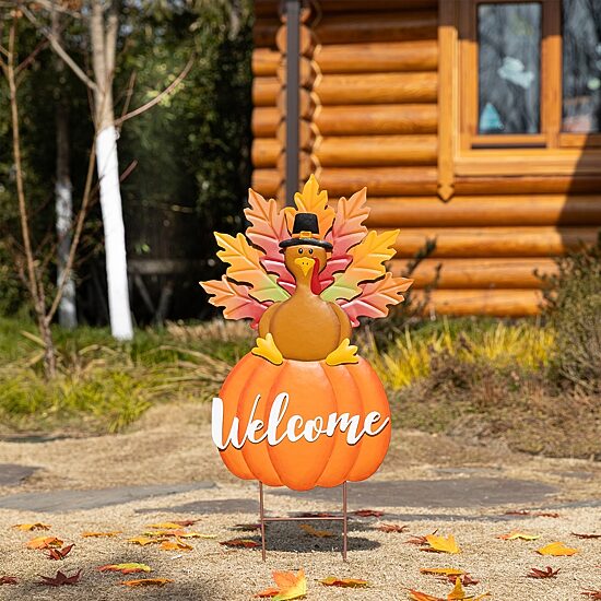 Glitzhome 30" Metal Turkey Thanksgiving Yard Art
