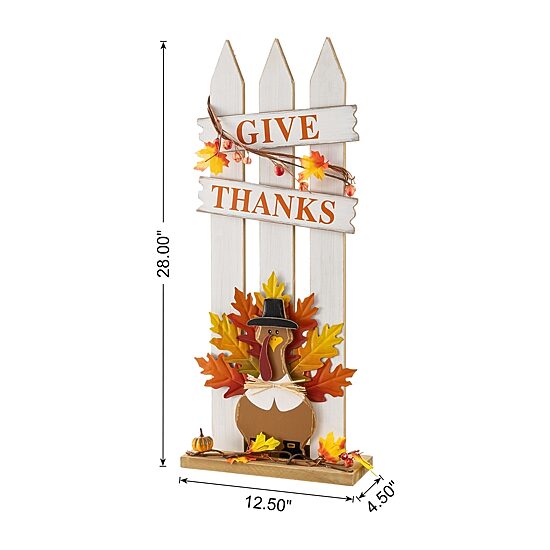 Glitzhome 28" Wooden Fence Turkey Thanksgiving Porch Sign