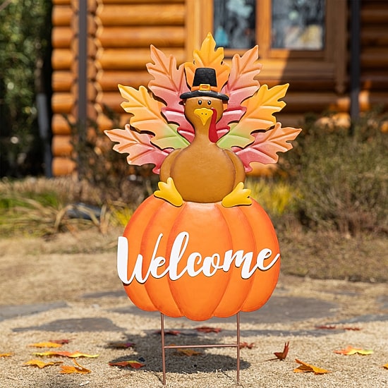 Glitzhome 30" Metal Turkey Thanksgiving Yard Art