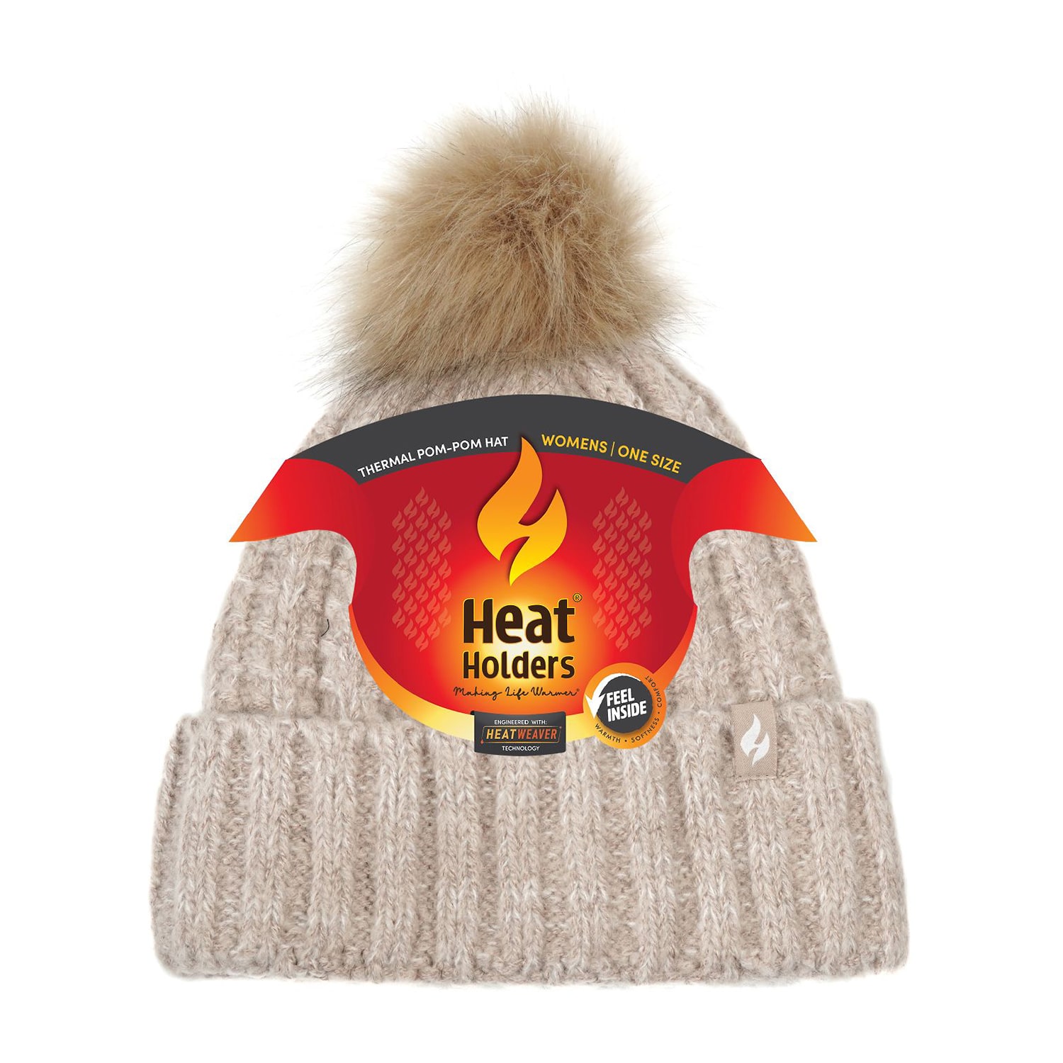 Heat Holders  Marseille Ribbed Roll Up With Pom Womens Moisture Wicking Beanie