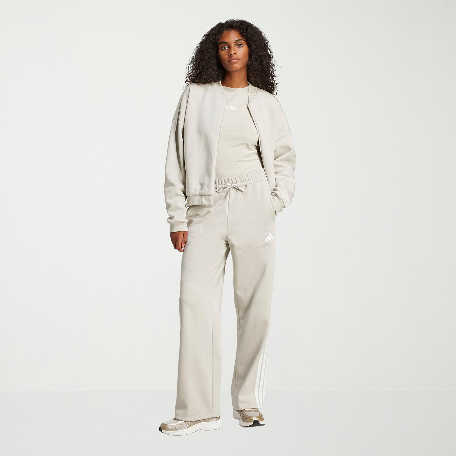 adidas Womens Wide Leg Mid Rise Regular Fit Fleece Sweatpant