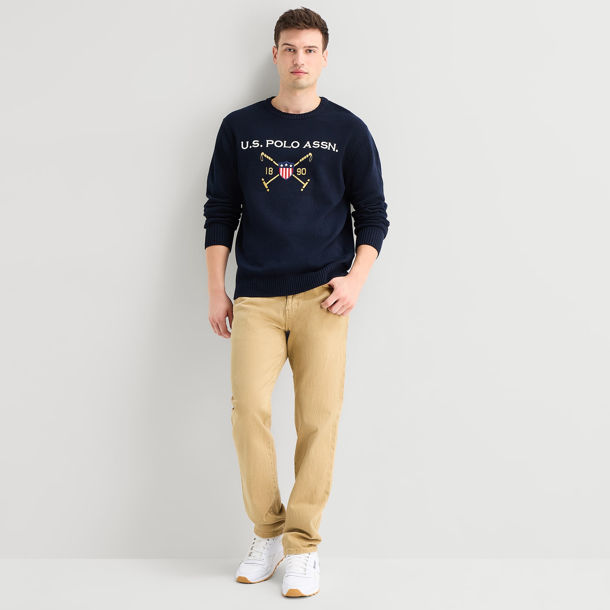 U.S. Polo Assn. Embroidered Mens Crew Neck Long Sleeve Pullover Sweater