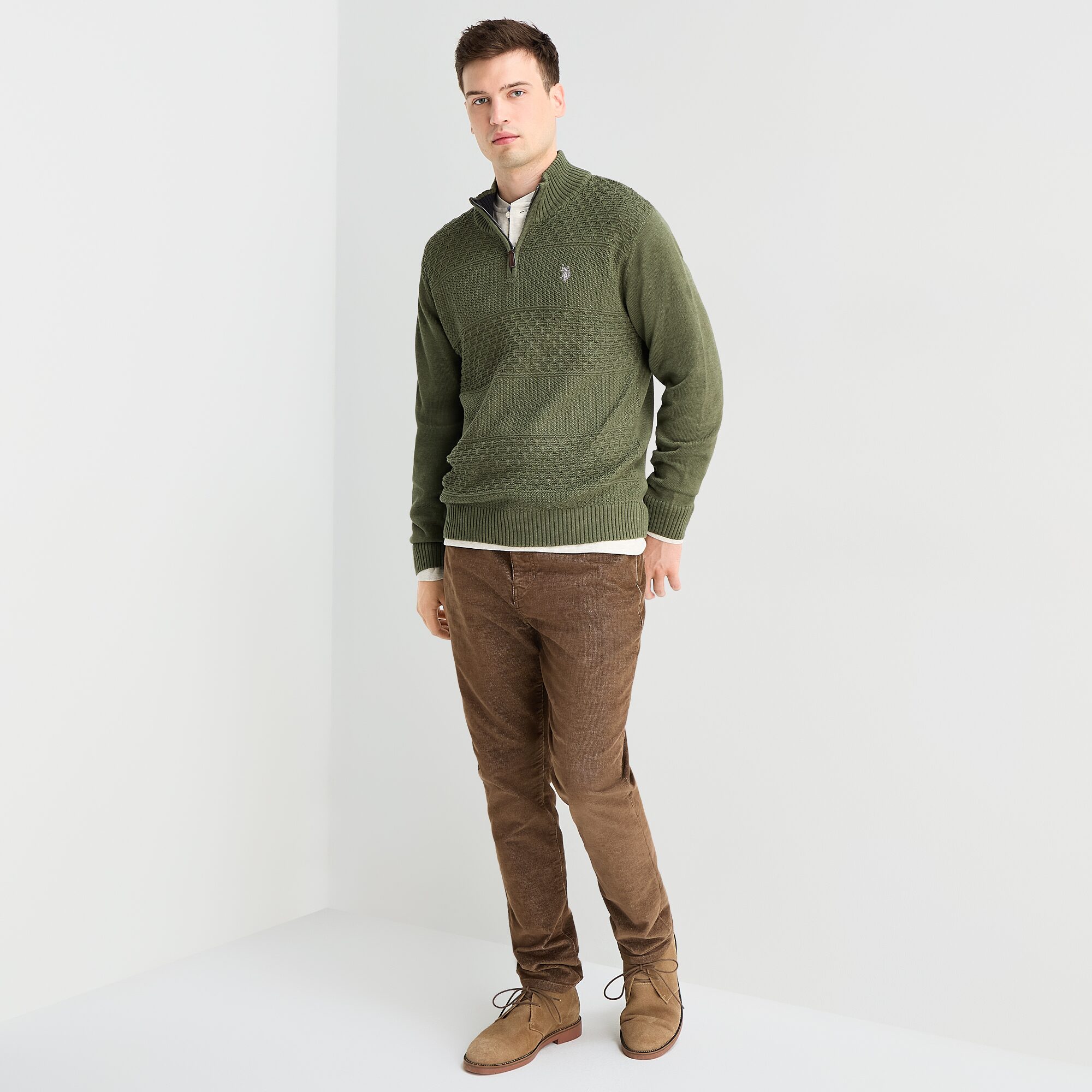 U.S. Polo Assn. 7gg Textured Mens Mock Neck Long Sleeve Quarter-Zip Pullover Sweater